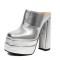 Round Toe Chunky Heels Platforms Matte Sandals - Silver