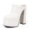 Round Toe Chunky Heels Platforms Matte Sandals - White