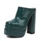 Round Toe Chunky Heels Platforms Crocodile Pattern Matte Sandals - Green