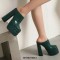 Round Toe Chunky Heels Platforms Crocodile Pattern Matte Sandals - Gold
