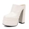 Round Toe Chunky Heels Platforms Crocodile Pattern Matte Sandals - White