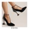Pointed Toe Cover Heels T Strap Rhinestones Pumps with Back Zipper - Black