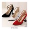 Pointed Toe Cover Heels T Strap Rhinestones Pumps with Back Zipper - White
