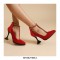 Pointed Toe Cover Heels T Strap Rhinestones Pumps with Back Zipper - Red