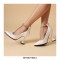 Pointed Toe Cover Heels T Strap Rhinestones Pumps with Back Zipper - White