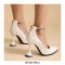 Pointed Toe Cover Heels T Strap Rhinestones Pumps with Back Zipper - White