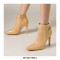 Stiletto Heels Pointed Toe Rivet Decorated Patent Booties with Side Zipper - Apricot