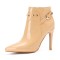 Stiletto Heels Pointed Toe Rivet Decorated Patent Booties with Side Zipper - Apricot