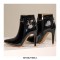 Stiletto Heels Pointed Toe Rivet Decorated Patent Booties with Side Zipper - Black