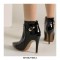 Stiletto Heels Pointed Toe Rivet Decorated Patent Booties with Side Zipper - Black