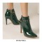 Stiletto Heels Pointed Toe Rivet Decorated Patent Booties with Side Zipper - Green