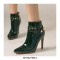 Stiletto Heels Pointed Toe Rivet Decorated Patent Booties with Side Zipper - Green