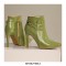 Stiletto Heels Pointed Toe Rivet Decorated Patent Booties with Side Zipper - Light Green