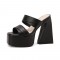 Peep Toe Chunky Heels Slippers Platforms Sandals - Black