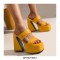 Peep Toe Chunky Heels Slippers Platforms Sandals - Yellow