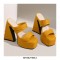 Peep Toe Chunky Heels Slippers Platforms Sandals - Yellow