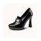 Round Toe Chunky Heels Classic Vintage Pumps - Black