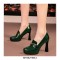 Round Toe Chunky Heels Classic Vintage Pumps - Green
