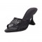 Peep Toe Thin Kitten Heels Mesh Slippers Sandals - Black