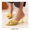 Peep Toe Thin Kitten Heels Mesh Slippers Sandals - Yellow