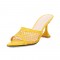 Peep Toe Thin Kitten Heels Mesh Slippers Sandals - Yellow
