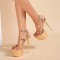 Peep Toe Ultra Stiletto Twirl Heels Platforms Ankle Buckle Straps Sandals - Gold Patent