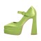 Pointed Toe Platforms Chunky Heels Mary Janes Pumps - Green Satin