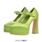 Pointed Toe Platforms Chunky Heels Mary Janes Pumps - Green Satin