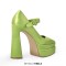Pointed Toe Platforms Chunky Heels Mary Janes Pumps - Green Satin