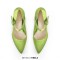 Pointed Toe Platforms Chunky Heels Mary Janes Pumps - Green Satin