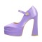 Pointed Toe Platforms Chunky Heels Mary Janes Pumps - Purple Satin