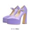Pointed Toe Platforms Chunky Heels Mary Janes Pumps - Purple Satin