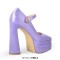 Pointed Toe Platforms Chunky Heels Mary Janes Pumps - Purple Satin
