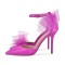 Pointed Toe Ankle Buckle Straps Stiletto Heels Tulle Decorated Prom Wedding Pumps - Rose Satin
