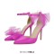 Pointed Toe Ankle Buckle Straps Stiletto Heels Tulle Decorated Prom Wedding Pumps - Rose Satin