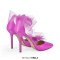 Pointed Toe Ankle Buckle Straps Stiletto Heels Tulle Decorated Prom Wedding Pumps - Rose Satin