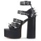Peep Toe Rivet Decorated Punk Gothic Style Platforms Chunky Heels Ankle Buckle T Straps Sandals - Black Faux Leather