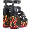 Peep Toe Rivet Decorated Punk Gothic Style Platforms Chunky Heels Ankle Buckle T Straps Sandals - Black Flame Faux Leather