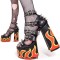 Peep Toe Rivet Decorated Punk Gothic Style Platforms Chunky Heels Ankle Buckle T Straps Sandals - Black Flame Faux Leather