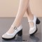 Round Toe Chunky Heels Mary Janes Oxford Style Loafers French Maid Pumps - Black White