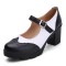 Round Toe Chunky Heels Mary Janes Oxford Style Loafers French Maid Pumps - Black White