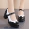 Round Toe Chunky Heels Mary Janes Oxford Style Loafers French Maid Pumps - Black White