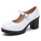 Round Toe Chunky Heels Mary Janes Oxford Style Loafers Pumps - White