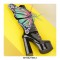 Chunky Heels Round Toe Lace Up Butterfly Wings Platforms Boots with Zipper - Black