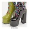Chunky Heels Round Toe Lace Up Butterfly Wings Platforms Boots with Zipper - Black