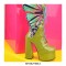 Chunky Heels Round Toe Lace Up Butterfly Wings Platforms Boots with Zipper - Green