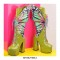 Chunky Heels Round Toe Lace Up Butterfly Wings Platforms Boots with Zipper - Green