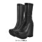 Round Toe Platforms Side Zipper Soft Ankle Highs Wedges Boots - Black Leather