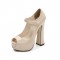 Peep Toe Chunky Heels Platforms Mary Janes Pumps - Apricot