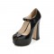 Peep Toe Chunky Heels Platforms Mary Janes Pumps - Black